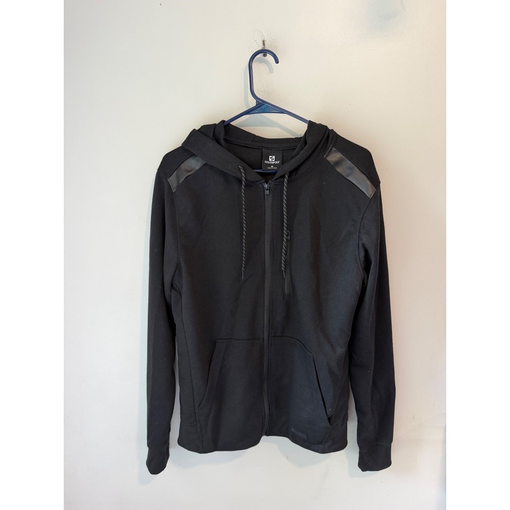Southpole Mens Full Zip Hoodie‎ Black Tech Fleece Sweatshirt Medium Shoulder